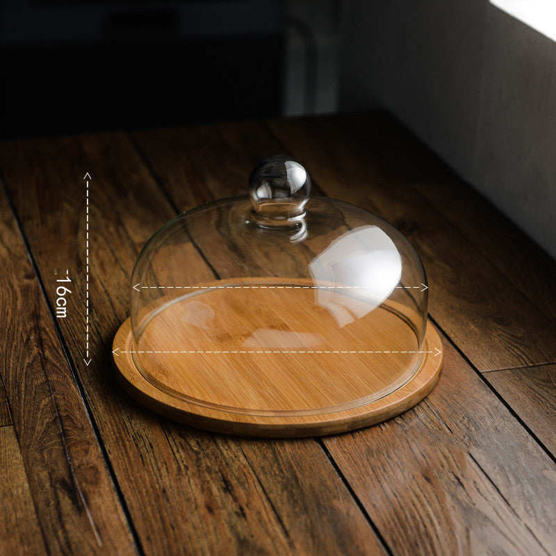 Bamboo Wooden Glass Cover Cake Stand