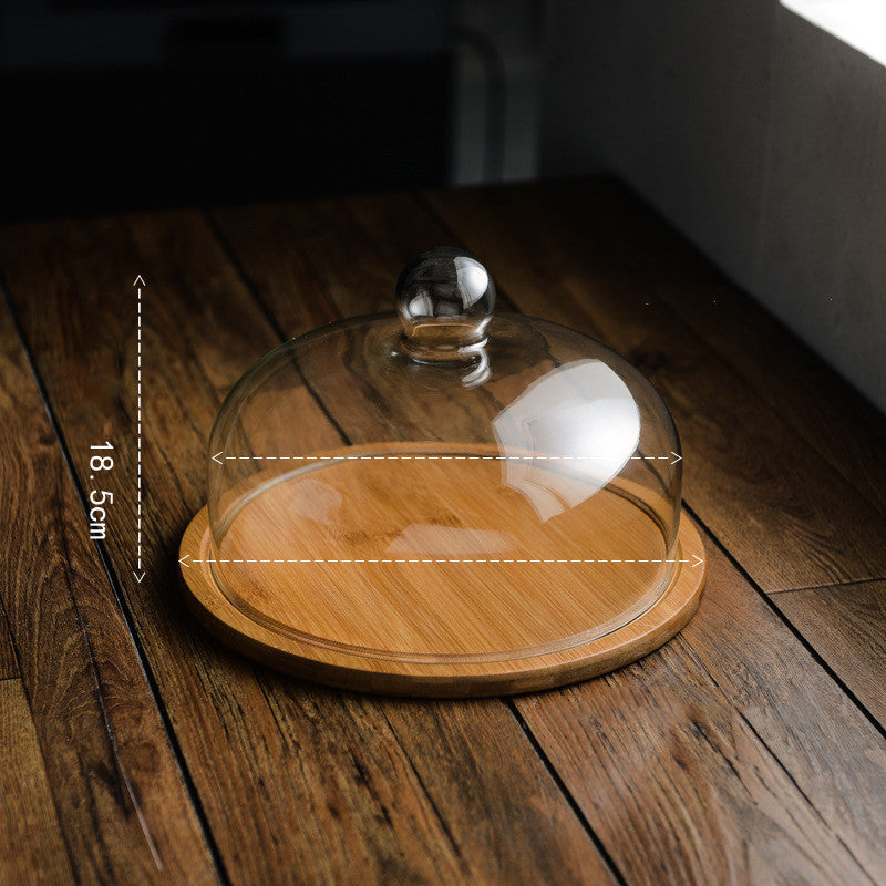 Bamboo Wooden Glass Cover Cake Stand