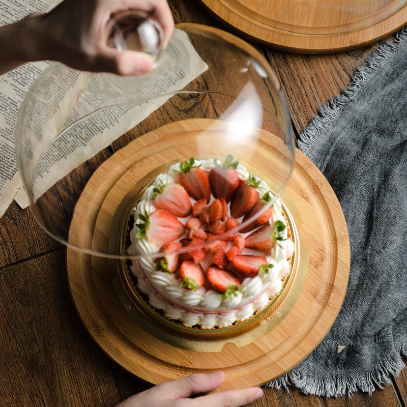Bamboo Wooden Glass Cover Cake Stand