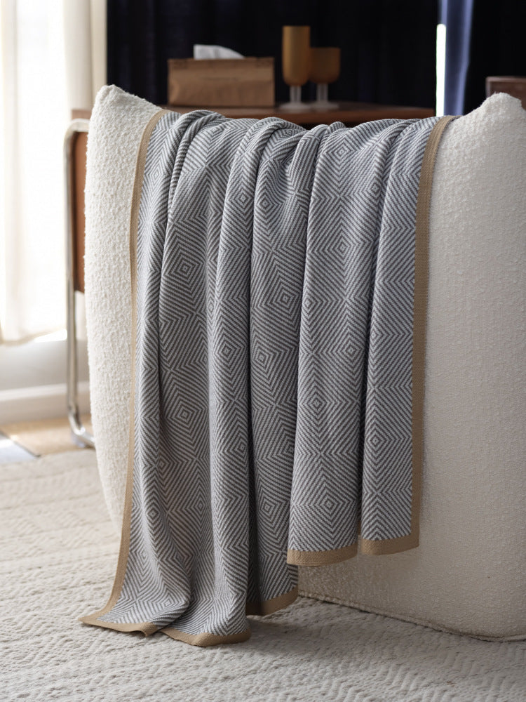 Gray Knitted Chenille Wool Throw