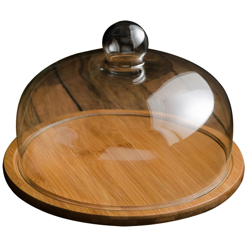 Bamboo Wooden Glass Cover Cake Stand